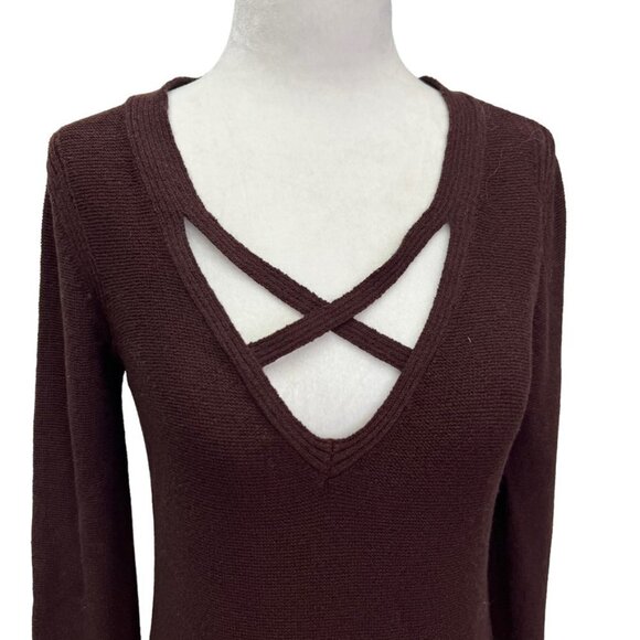 Free People Criss-Cross Tunic Sweater in Brown Wine Size Small - Picture 8 of 13